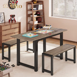 63" Dining Table Set for 4, Kitchen Table with 2 Benches, Extendable Kitchen Table Set with Metal Frame for Breakfast Nook and Small Space - Gray