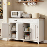 55" Farmhouse Buffet Sideboard for Kitchen, 2 Drawers & 4 Doors Wood Storage Cabinet for Living Room - White+Gary