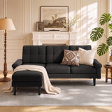 Lofka 80" L-Shaped Sectional Sofa with Chaise, 3-Seat Linen Upholstered Couch with 7.8" High Legs, Black Sofa