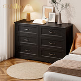 6 Drawer Dressers for Bedroom, Chest of Drawers with Deep Drawers, Large Double Dresser for Closet with Wide Top, Horizontal Wooden Dresser for Living Room, Hallway, Bedroom - Black