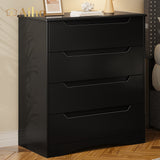 Dresser with 4 Drawers, Wood Tall Chest, Built-in Handle Drawers for Bedroom, Home, Living Room, Hallway - Black