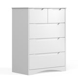 White Dresser for Bedroom with 5 Drawers, Wood Tall Chest of Drawers, Built-in Handle Drawers for Bedroom, Home, Living Room, Hallway - White