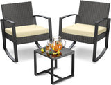 Noelse 3 Piece Patio Furniture Set, Wicker Rocking Chair Set with Table and Cushions for Patio,Balcony,Porch, Gray