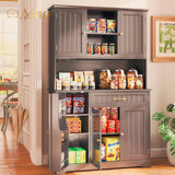 Kitchen Pantry Storage Cabinet with Doors & Shelves, Modern Buffet Cabinet with Microwave Stand, Tall Hutch Cabinet for Kitchen, Dining Room - Dark Brown