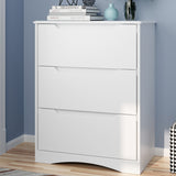 White Dresser with 3 Drawers, Wood Tall Chest, Built-in Handle Drawers for Bedroom, Home, Living Room, Hallway - White
