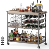 3 Tier 38" Home Bar Serving Cart with Large Storage Space - Gray