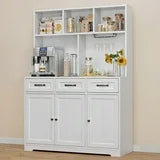 Noelse Kitchen Pantry Cabinet with Microwave Shelf 60" Tall Coffee Bar Cabinet with Storage Kitchen Hutch with Countertop for Dining Room and Craft Room, White