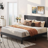 Bed Frame Full Size with Upholstered Wing Back Headboard, Noise Isolation, Dark Grey Finish