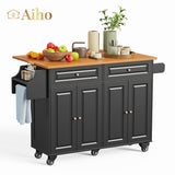 36 "H Wooden Kitchen Island Cart on Wheels with 2 Cabinet and 2 Drawers for Kitchen - Black