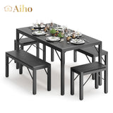 Wood Dining Room Dinette Sets with Metal Frame for Breakfast Nook and Small Space - Black
