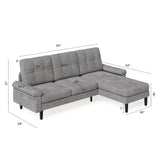 68 "L Futon, Couches and Sofas with Soft Armrest and 3 Comfortable Pillows - Dark Gray