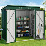 6' x 4' Outdoor Storage Shed with Double Lockable Doors for Backyard Patio Lawn - Green