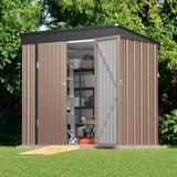 6'x 4' Metal Outdoor Storage Shed for Patio Lawn Garden, Backyard - - Light Brown