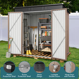 6'x 4' Metal Outdoor Storage Shed for Patio Lawn Garden, Backyard - - Light Brown