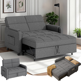 Futon Sofa Bed, Lofka 3 in 1 Convertible Loveseat, Pull Out Recliner Sleeper with Adjustable Backrest for Living Room|Guests Room|Apartment, Linen Fabric, Dark Gray