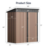 Asofer 5'x3' (15 Sq Ft) Galvanized Metal Outdoor Storage Shed with Single Lockable Door - Brown