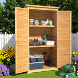 63.2" Outdoor Storage Cabinet, Lofka Lockable Doors Garden shed with Adjustable Shelves| Asphalt Roof| Ventilate Shutter, Wood Shed with Large Storage Space, Waterproof Roof for Garden, Natural