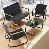 Patio Furniture Sets, Lofka 4 Pieces Patio Conversation Sets for 4 with Rocking Chairs, Garden Loveseat, Glass Coffee Table for Backyard, Poolside, Porch, Lawn, Black