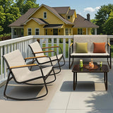 4-Piece Patio Furniture Set,Textilene Outdoor Conversation Set with Chairs and Glass Coffee Table for Backyard,Poolside,Porch - Gray