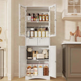 67” Kitchen Pantry Storage Cabinet with Glass Door & Shelves & 2 Drawers, White