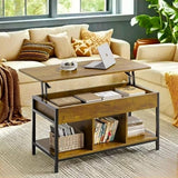 Coffee Table, Lofka Adjustable Height Wooden Coffee Table with Hidden Compartments and Shelves- Perfect for Living Room Storage Cabinet, Retro Brown