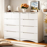 Dresser for Bedroom, Lofka White Wood Storage Drawers with Cut-Out Handles, 5 Drawers Dresser, Chest of Drawers for Hallway, Office, Living Room