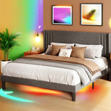 Lofka Queen Size Bed Frame with Headboard ,Dark Gray