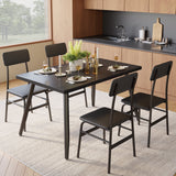 5 Piece Dining Table Set for 4, Lofka Kitchen Wooden Table with 4 PU Leather Chairs, Dining Room Furniture Set with Metal Frame for Living Room and Apartment, and Home Offices, Black