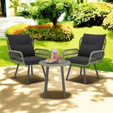 Patio Furniture Set Clearance, Lofka 3-Piece Outdoor Wicker Chairs with Glass Coffee Table for Garden and Balcony, Black