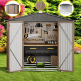 8'x6' Outdoor Storage Shed, Lofka Metal Garden Shed for Outdoor Storage, Brown