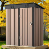 Outdoor Storage Shed, Lofka 5'x 3' Metal Garden Shed with Single Lockable Door, All-Weather Galvanized Steel, Compact Space Saver for Garden Tools| Patio, Brown