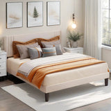 Full Bed Frame, Lofka Full Size Bed Frame with Storage Headboard Light Gray
