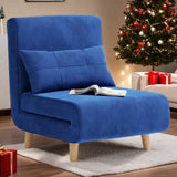 Lofka 3 in 1 Sleeper Chair Bed, Convertible Futon Sofa Bed with Adjustable Backrest, Velvet Accent Chair for Apartment|Living Room, Blue
