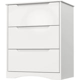 Lofka 3 Drawer Dresser for Bedroom, Chest of Drawers with Large Storage Capacity, Cutout Handles, Deep Drawers, Smooth Metal Rail, White