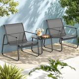 Lofka 3 Pieces Patio Chairs Set with Glass-Top Coffee Table, Outdoor Bistro and Patio Furniture Set for Porch|Backyard|Balcony, Black