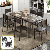 Lofka 7-Piece Dining Table Set for 4-6 People, Extendable MDF Wood Kitchen Table with 6 Wooden Chairs, Black - Space-Saving