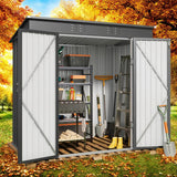 Lofka 6 x 4 ft. Outdoor Metal Storage Shed with Lockable Doors & Updated Frame for Backyard, Garden, Dark Gray
