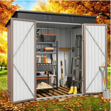 Lofka 6 x 4 ft. Outdoor Metal Storage Shed with Lockable Doors & Updated Frame for Backyard, Garden, Brown