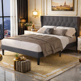 Full Bed Frame, Lofka Full Size Bed Frame with Wingback Headboard for Small Spaces, 800lbs, Gray