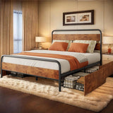 Queen Bed Frame with 4 Storage Drawers Upholstered Queen Size Bed Frame with Headboard Noise Free Platform Bed with Metal Frame