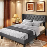 Full Size Bed Frame with Upholstered Headboard, Under Bed Storage, 850lbs, Dark Gray