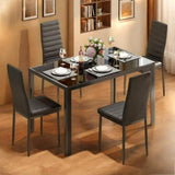 Lofka Dining Table Set for 4, Kitchen Table and Chair Set with 1 Glass Table & 4 PU Leather Chairs for Small Spaces, Breakfast Nook, Black