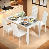 Lofka Dining Table Set for 4, Glass Kitchen Table & 4 PU Leather Chairs for Dining Room Breakfast Nook, White