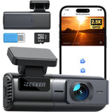 IZEEKER Dash Cam Wifi with App,24H Parking Mode Mini Dash Camera for Cars 2.5K+1440P , Free 32GB Card, Night Vision, G-Sensor, Loop Recording,Black