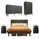 Asofer Black Bedroom Set: Queen Bed Frame, 5+6 Drawer Dressers & 2 Smart RGB Nightstands w/USB Charging