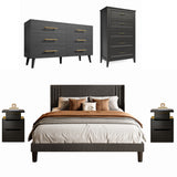 Visit the Asofer Store Asofer Black Bedroom Bundle: 5+6 Dresser, Queen Bed Frame & 2 Smart Nightstands