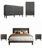 Asofer Black 5-Piece Bedroom Set: Queen Bed Frame, 5 & 6 Drawer Dresser & 2 Nightstands