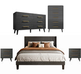 Asofer Black 5-Piece Bedroom Set: King Bed Frame, 5 & 6 Drawer Dresser & 2 Nightstands