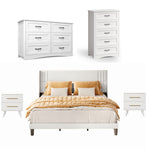 Asofer 5-Piece King Bedroom Set: Bed Frame, 6-Drawer & 5-Drawer Dressers, 2 Nightstands, White