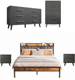 Asofer 5-Piece Black Bedroom Set: King Storage Bed Frame, 2 Nightstands, 5 & 6 Drawer Dressers